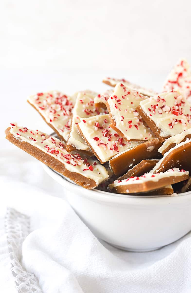 bowl of white chocolate toffee