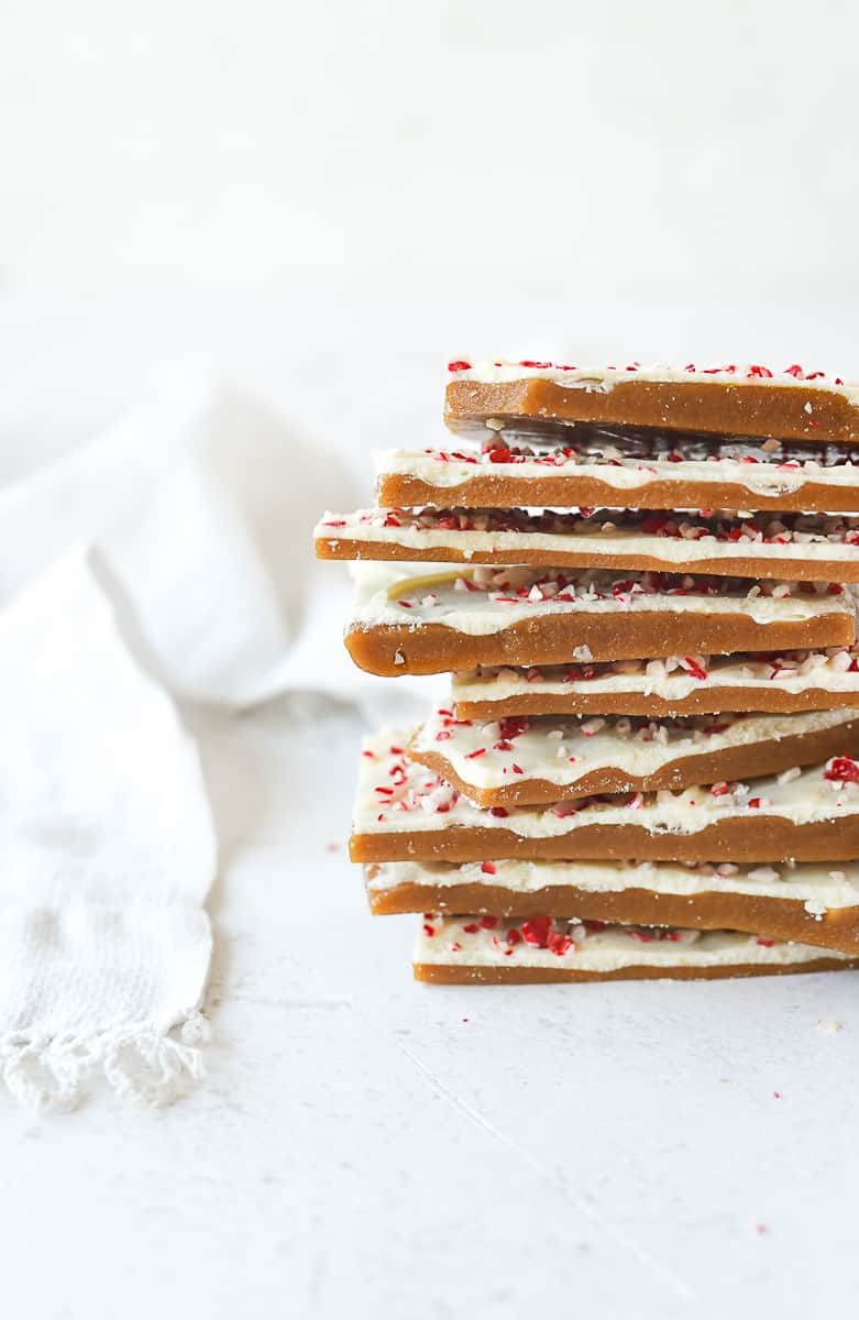 stack of white chocolate toffee