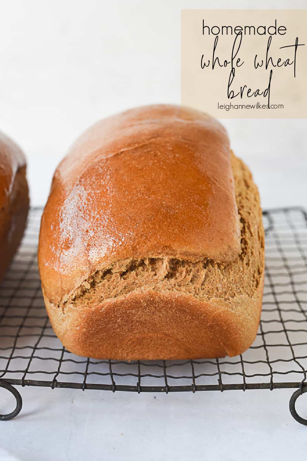 loaf of whole wheat bread on a cooling rack