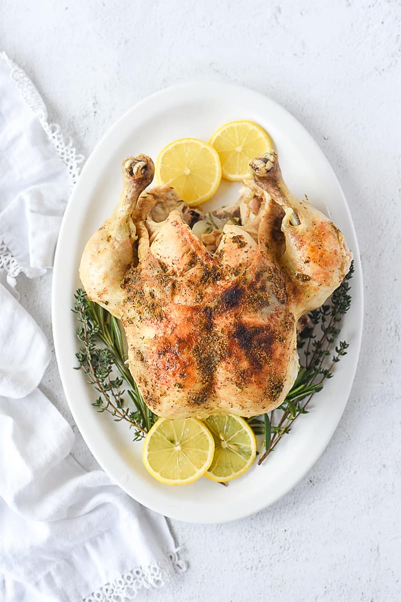 overhead shot of instant pot whole chicken