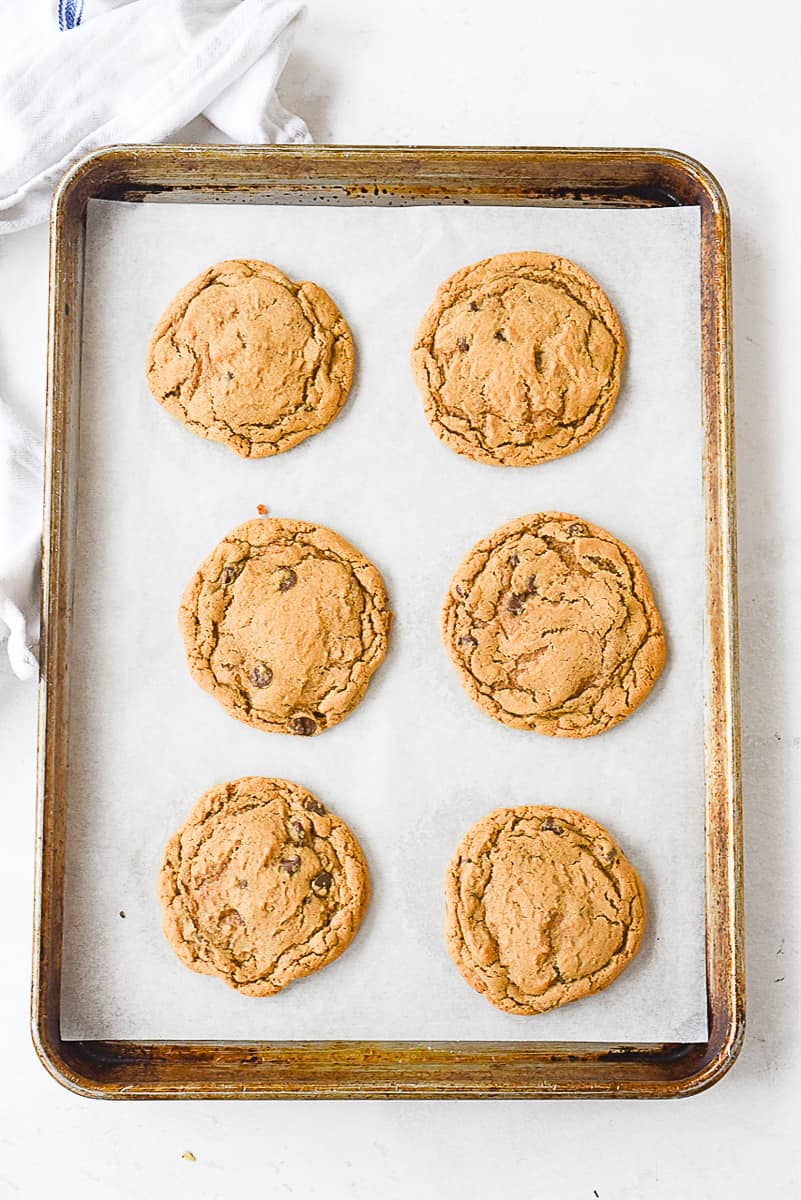 overhead shot of cookies on a baking sheet