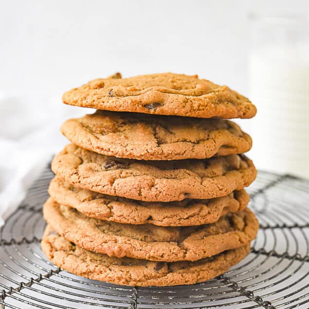 stack of small batch chocolate chip cookies