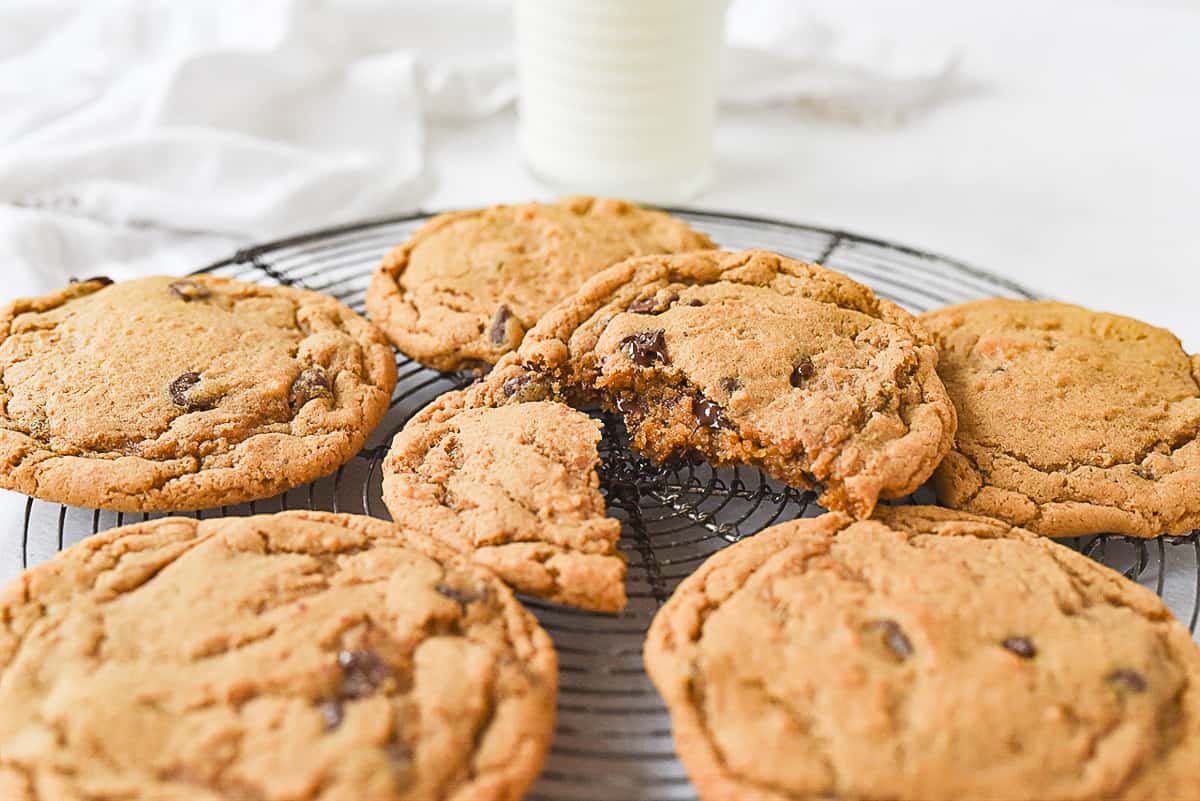 chocolate chip cookie broken in half