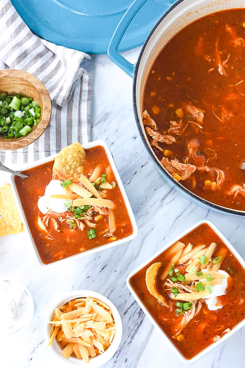 overhead shot of enchilada soup