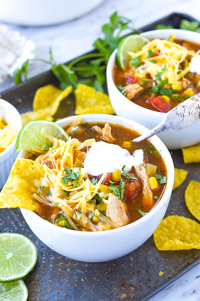 two bowls of chicken tortilla soup