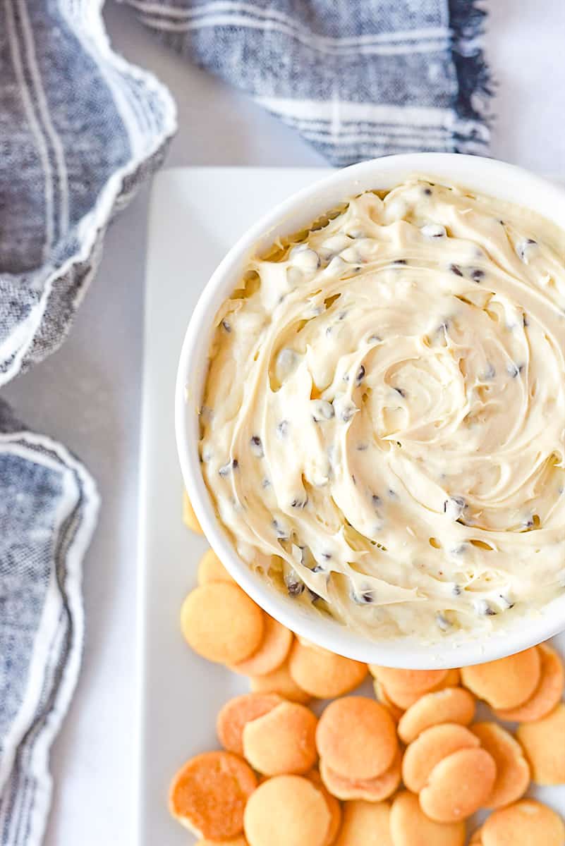 overhead shot of bowl cookie dough dip