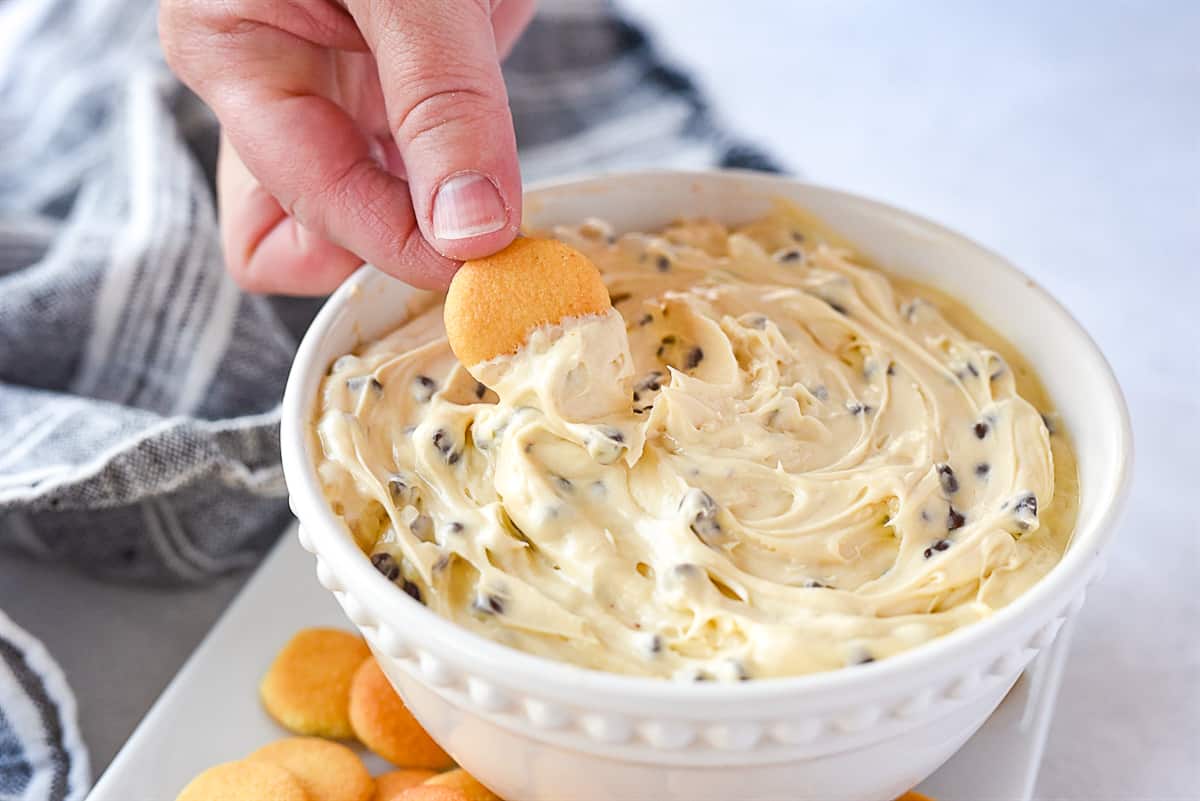 Bowl of chocolate chip cookie dough dip