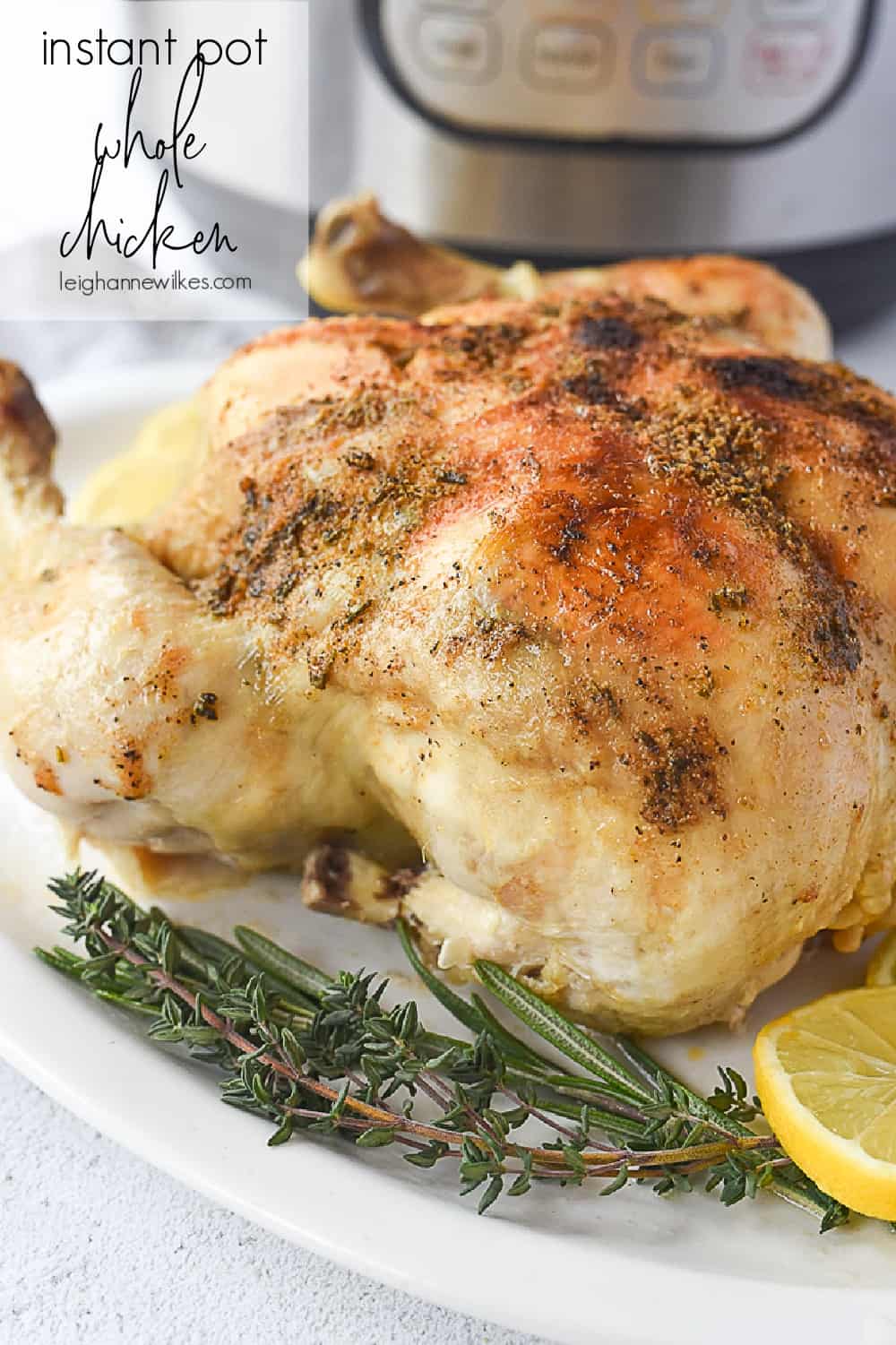 instant pot whole chicken on a platter
