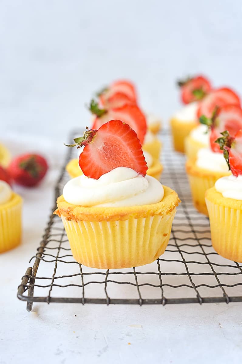 lemon cupcakes with a strawberry on top