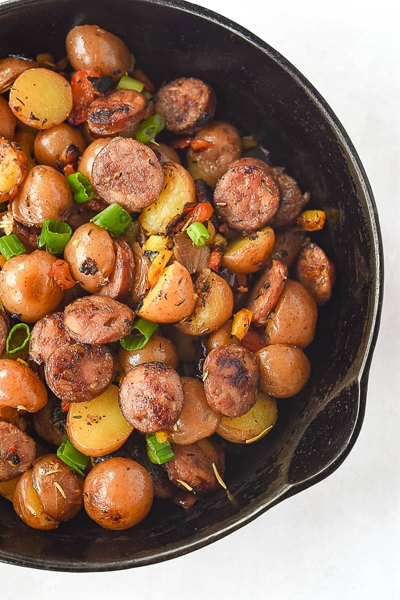 breakfast skillet potatoes in a cast iron pan