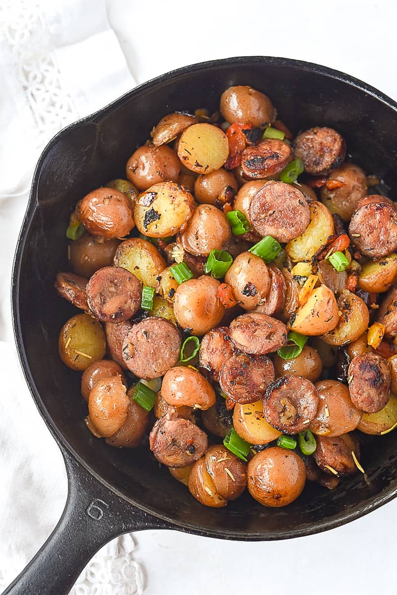 skillet breakfast potatoes in a cast iron pan