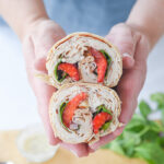 hands holding. turkey wrap