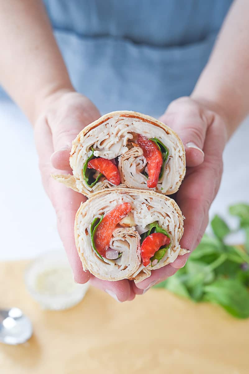 hands holding. turkey wrap