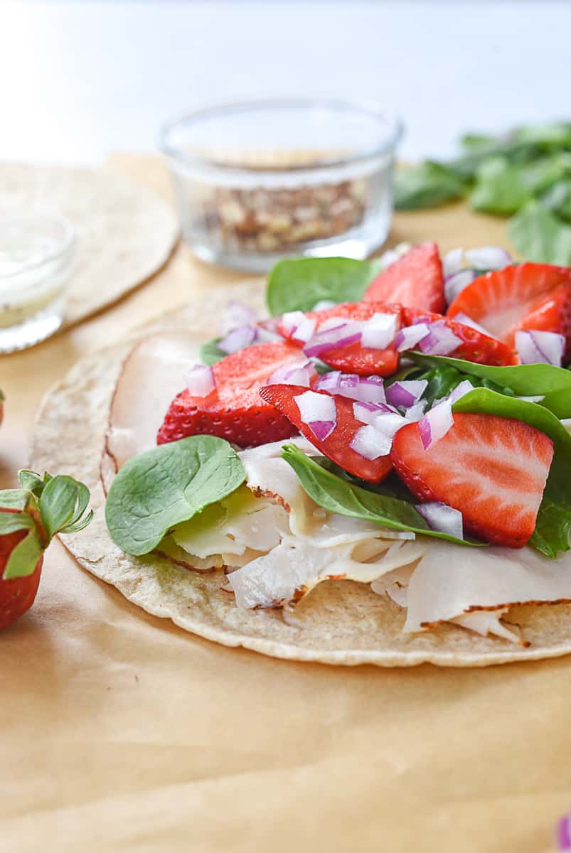 side view of turkey strawberry wrap