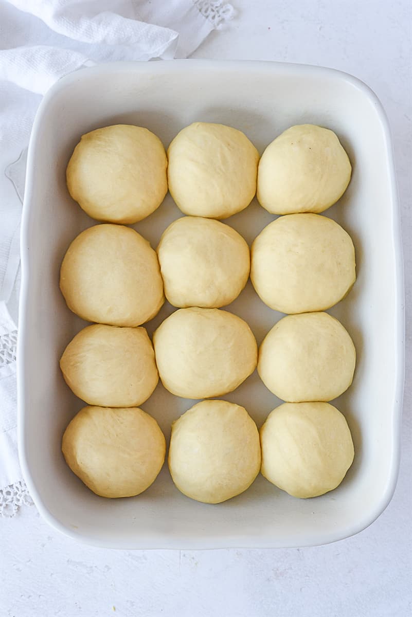 overhead shot of rolls in a pan