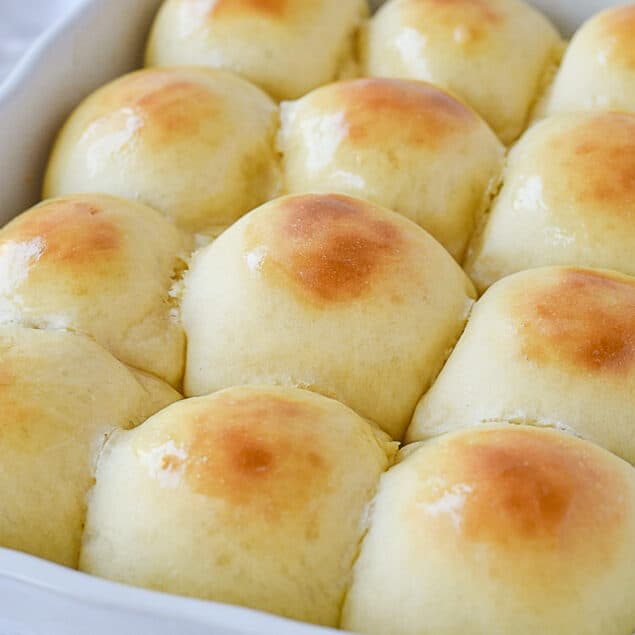 rolls in a white pan