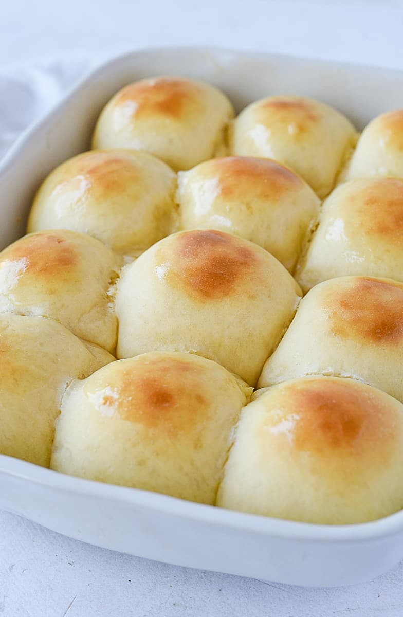 rolls in a white pan