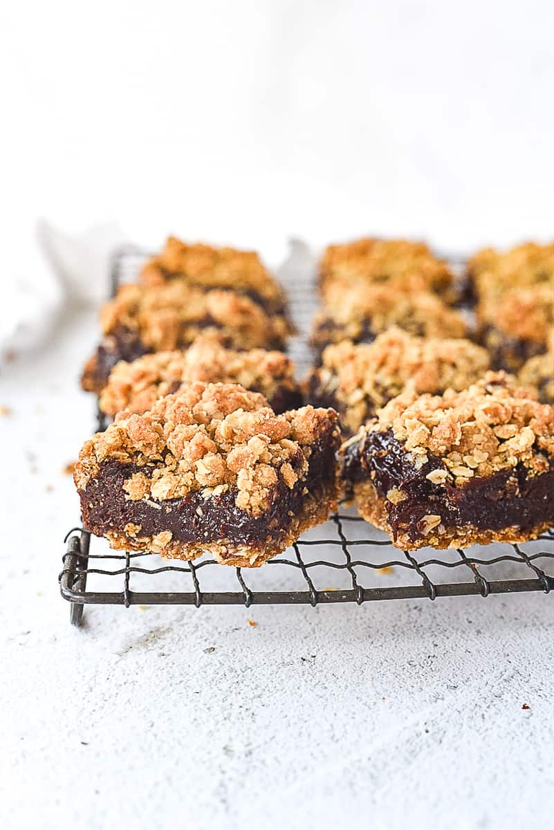 chocolate oatmeal bars on a cooling rack