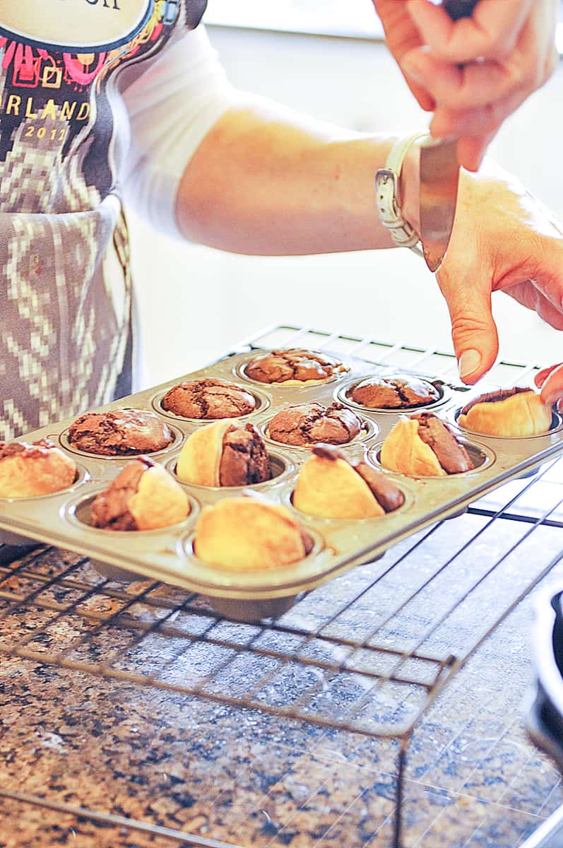 caramel brownie bites in a pan