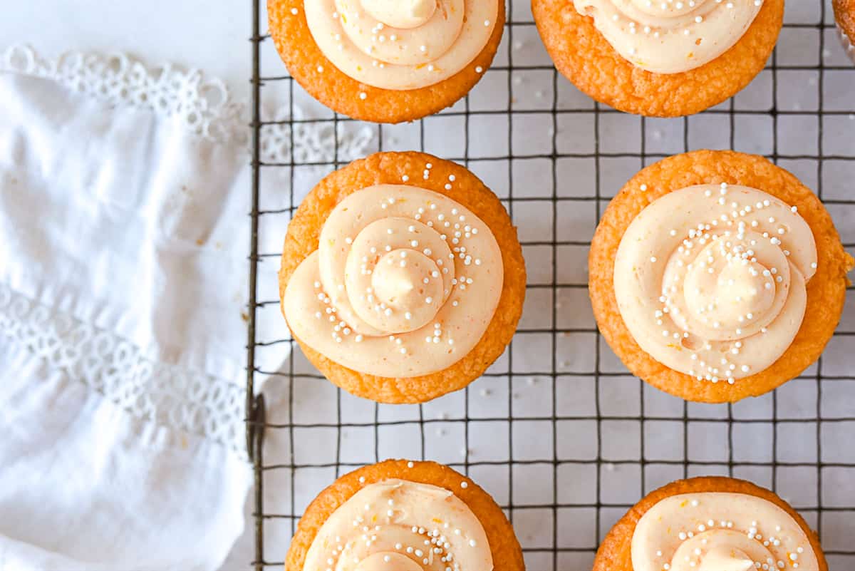 overhead shot of orange cupcakes