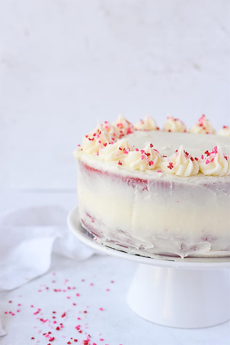 red velvet cake on a cake stand