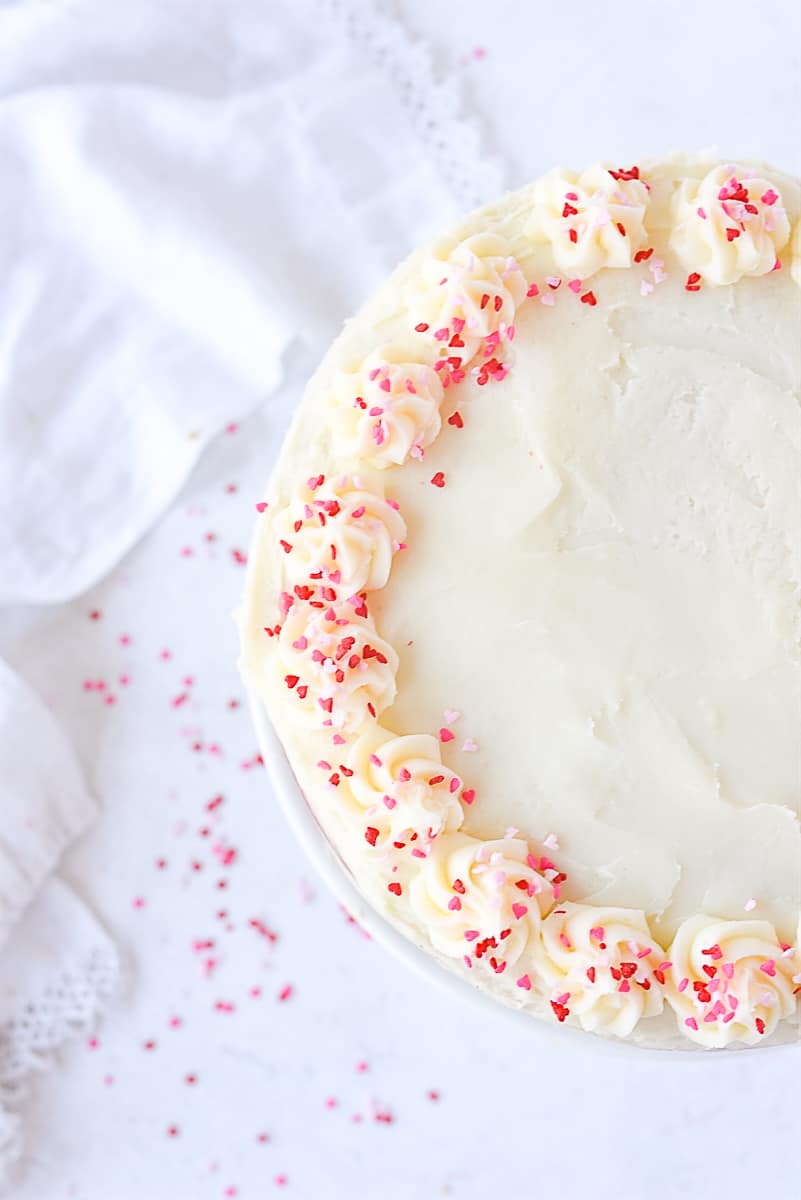 overhead shot of red velvet cake