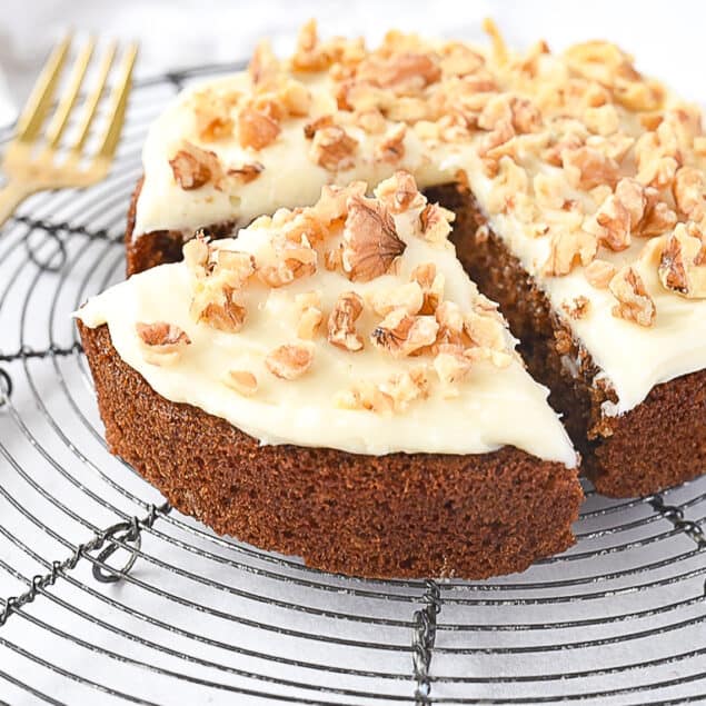 small batch carrot cake sliced