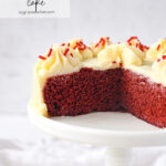 red velvet cake for two on a cake stand