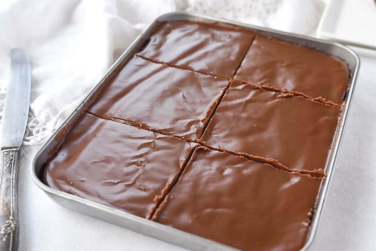 Chocolate Sheet Cake for Two {Texas Sheet Cake} by Leigh Anne Wilkes