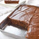 texas sheet cake for two in a baking pan