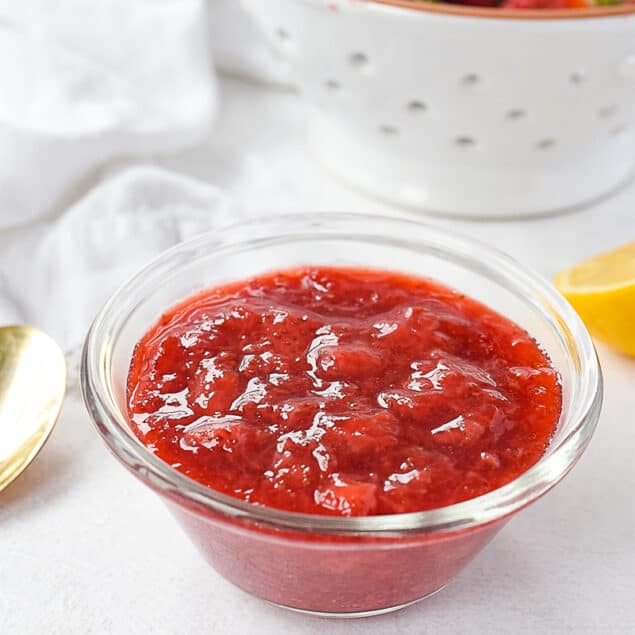 bowl of strawberry sauce