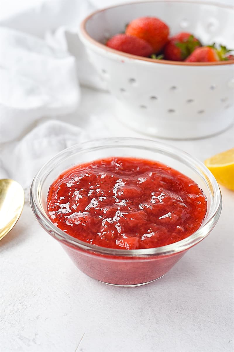 bowl of strawberry sauce