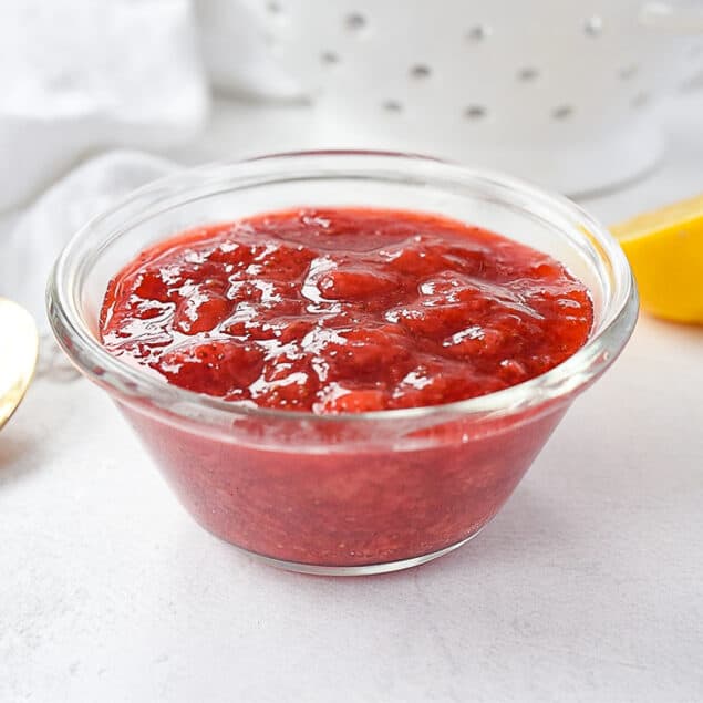 bowl of strawberry sauce