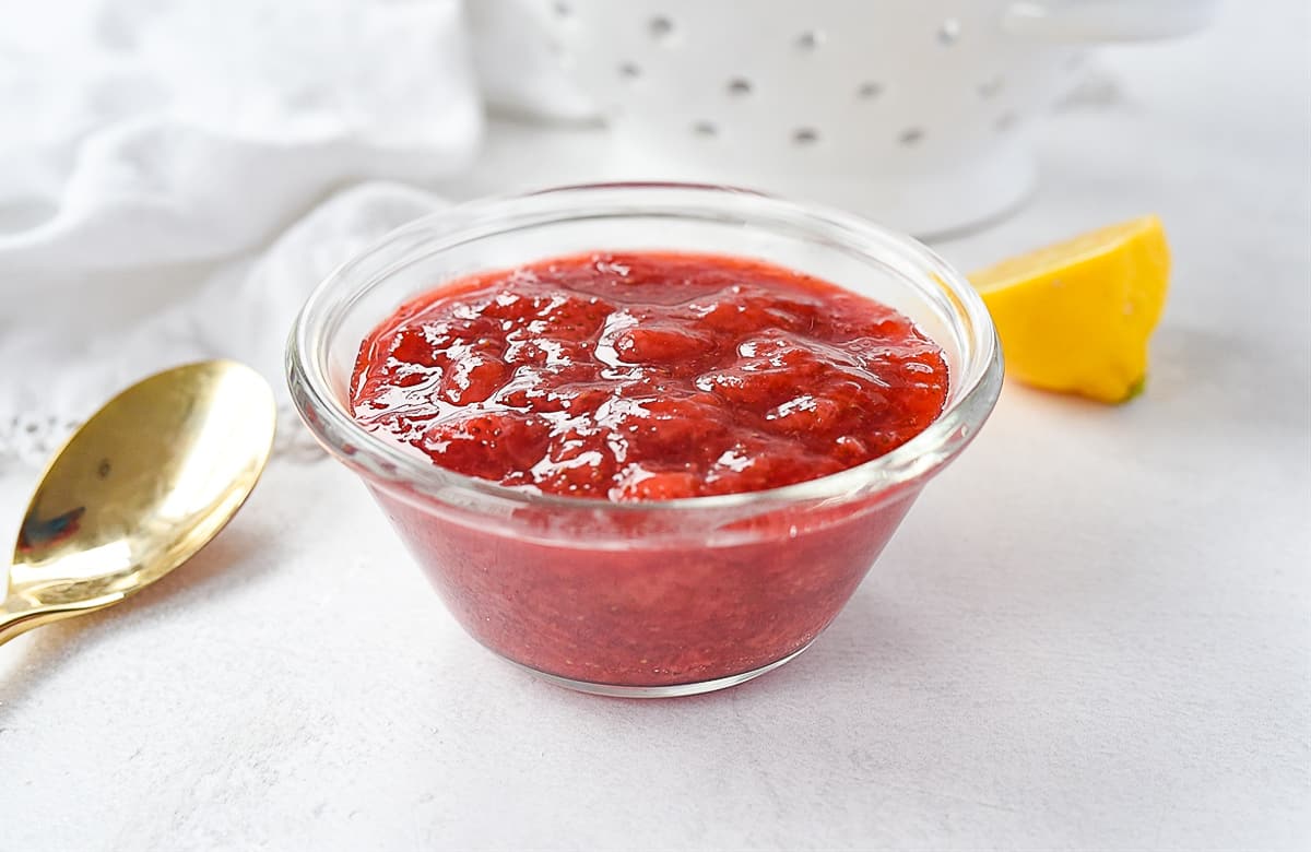 bowl of strawberry sauce