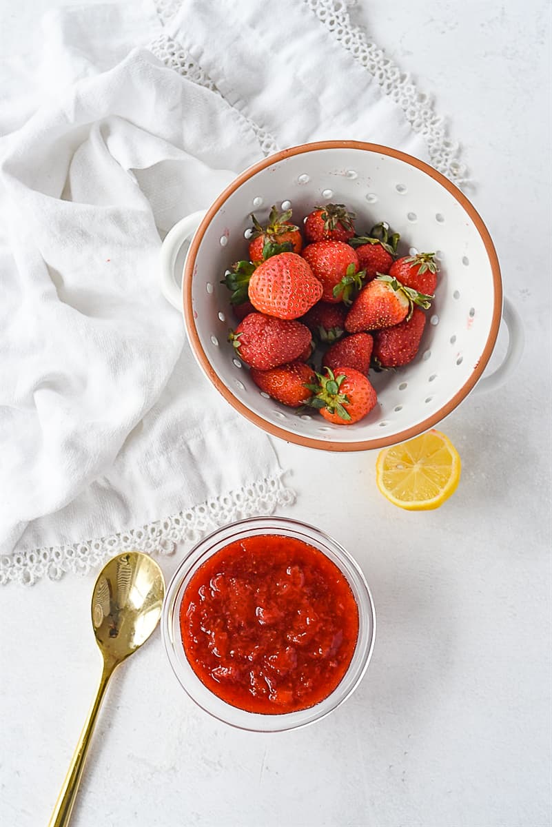 overhead shot of strawberry sauce