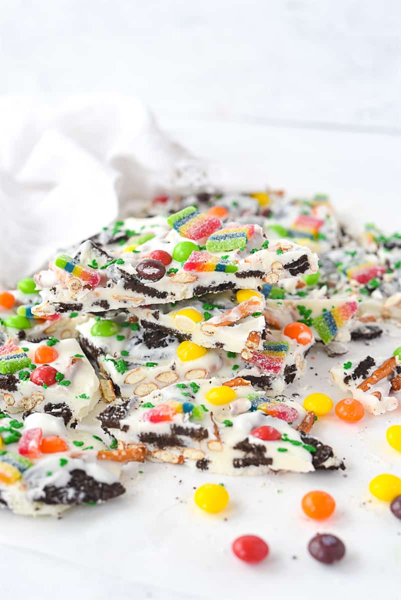 pile of leprechaun bark on a baking sheet