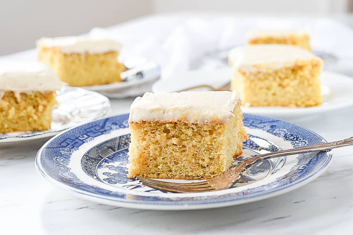 slices of brown butter cake on plates