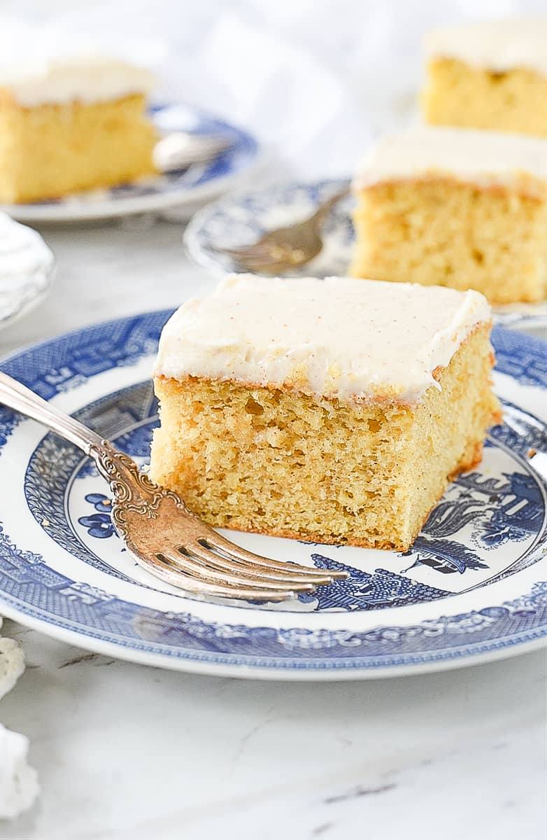 slice of brown butter cake on a plate