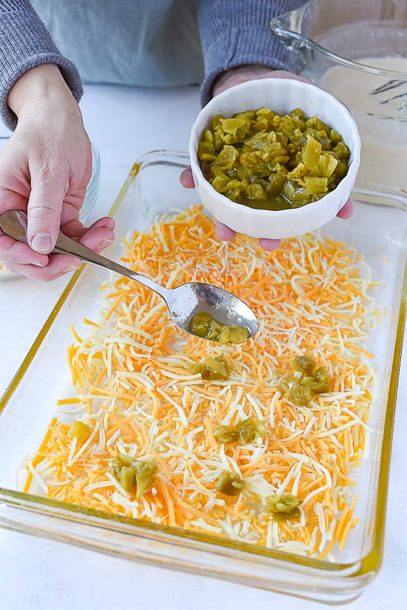 adding chilies to egg casserole