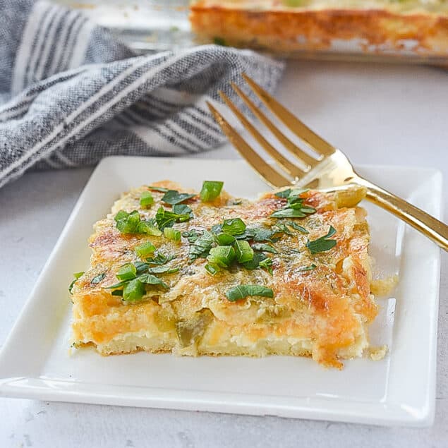 slice of egg casserole on a plate