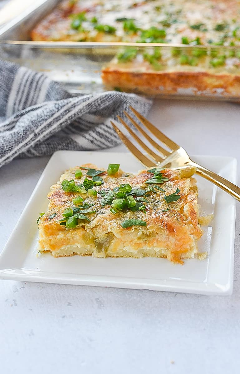 slice of egg casserole on a plate