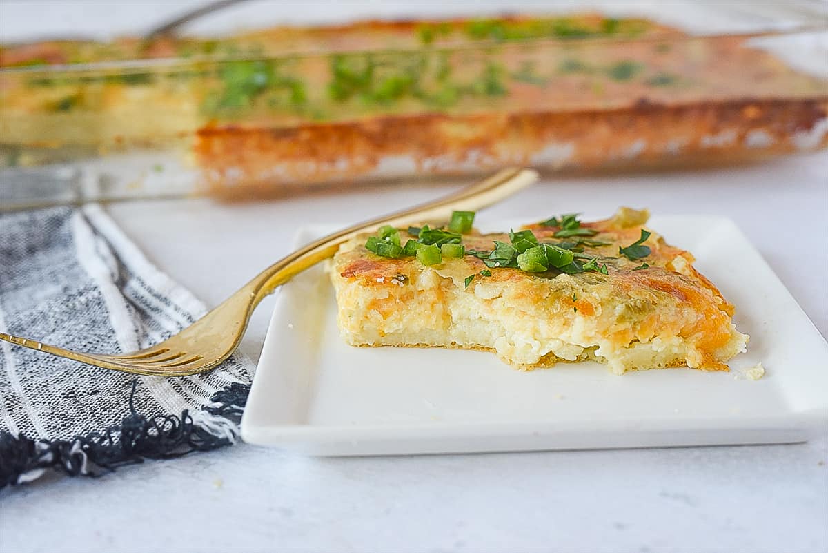 piece of chile rellano casserole on a plate