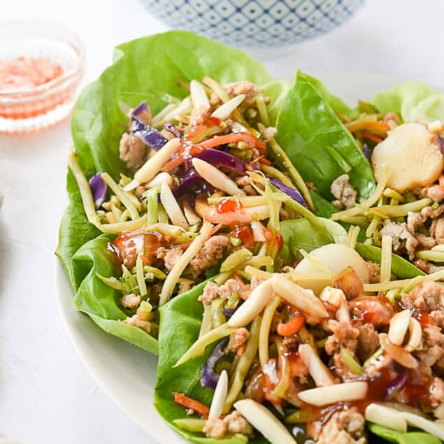 easy chicken lettuce wraps on a plate