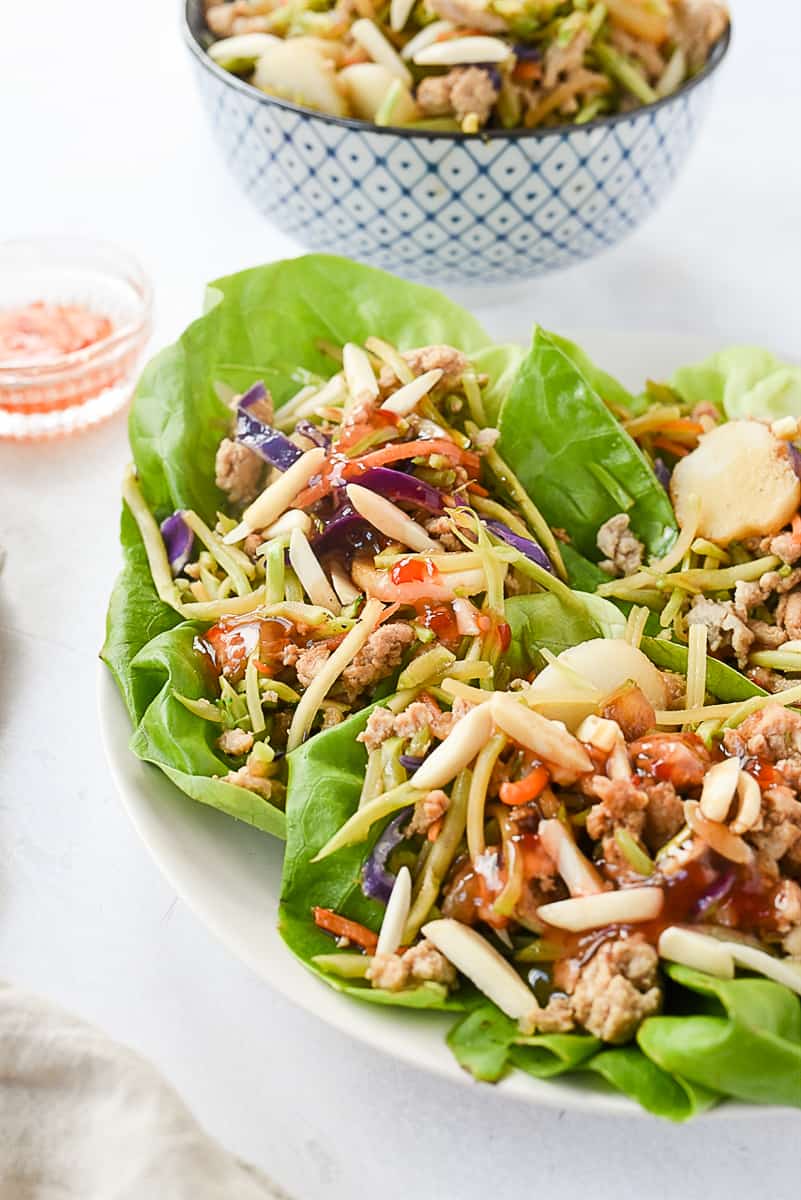 easy chicken lettuce wraps on a plate