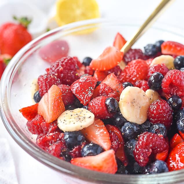 bowl of honey fruit salad