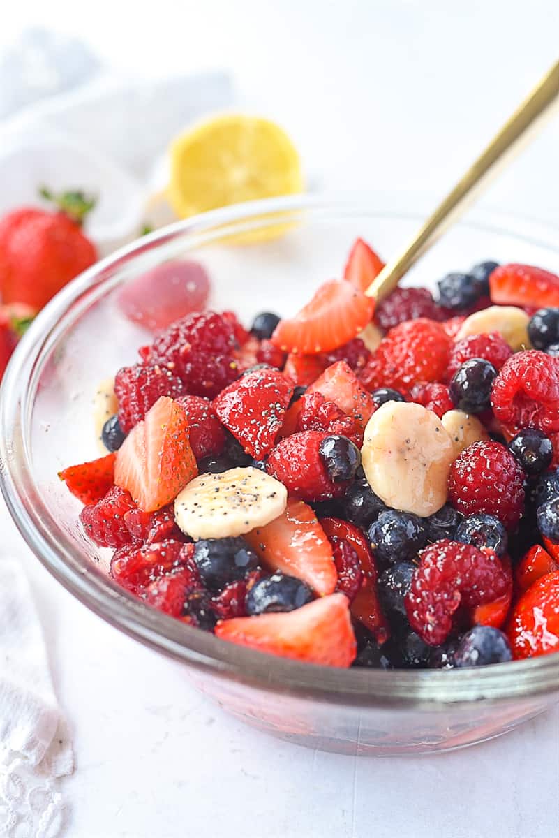 bowl of honey fruit salad