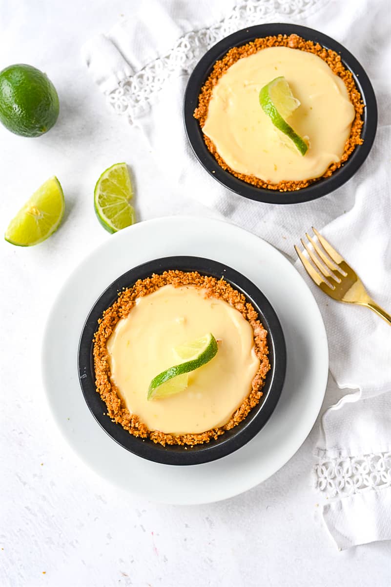 key lime pie for two overhead shot of individual key lime pies