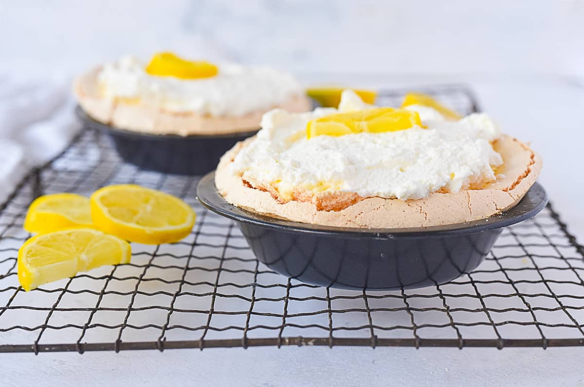 lemon angel pie on a cooling rack