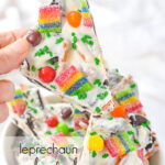 Leprechaun Candy Bark in a hand