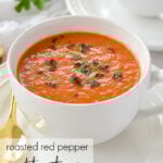 bowl of roasted red pepper and tomato soup